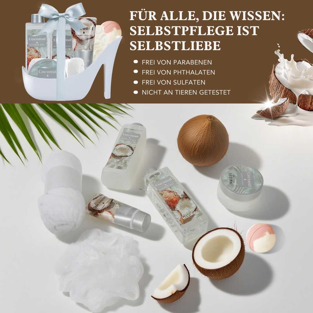 SPA LUXETIQUE Damen Bade Geschenkset - 8tlg Kokosnuss Duft Geburtstaggeschenk Wellness Set für Fraue