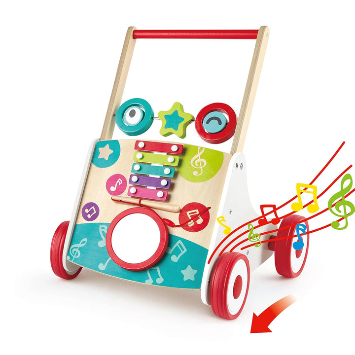Hape My First Musical Walker, Wooden Push Along Baby Walker Trainer with Music Box & Activities, 10