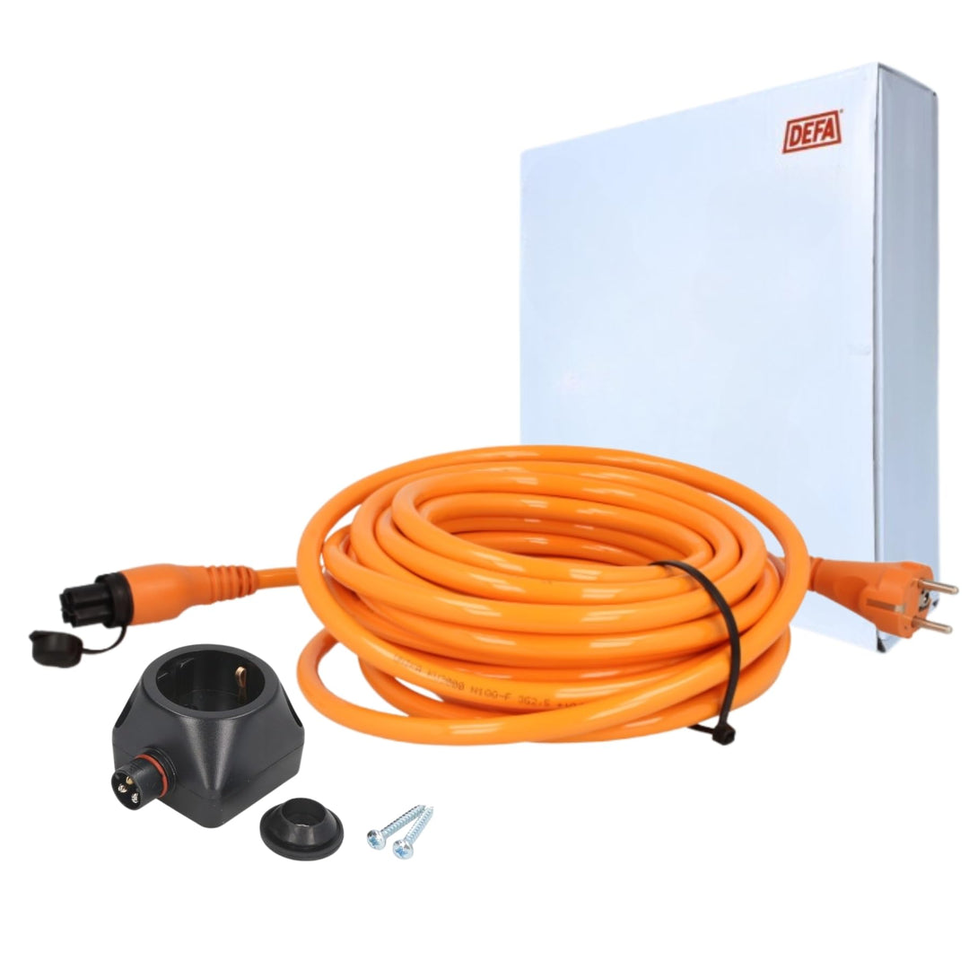 DEFA 460962 Anschlusskabel Aussen mit Stecker Orange Verstärkt 10m 230V + 460829 Steckdose (Set, 2-t