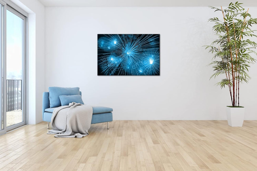 deyoli atemberaubendes Feuerwerk Format 80x60 Effekt: Monocrome Blau als Leinwandbild, Motiv fertig