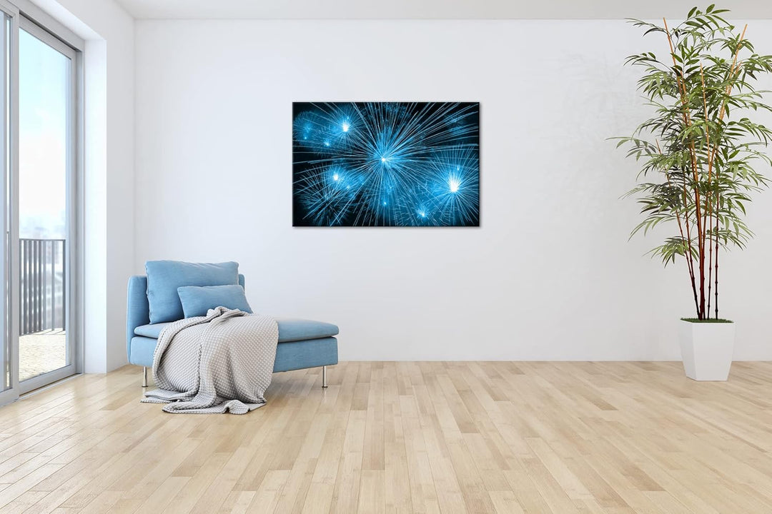 deyoli atemberaubendes Feuerwerk Format 120x80 Effekt: Monocrome Blau als Leinwandbild, Motiv fertig
