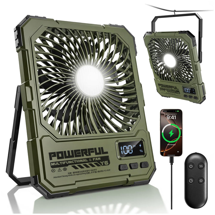 yAyusi 20000mAh Akku Ventilator Camping mit Lampe,Tragbarer Reise Ventilator mit Fernbedienung Timer