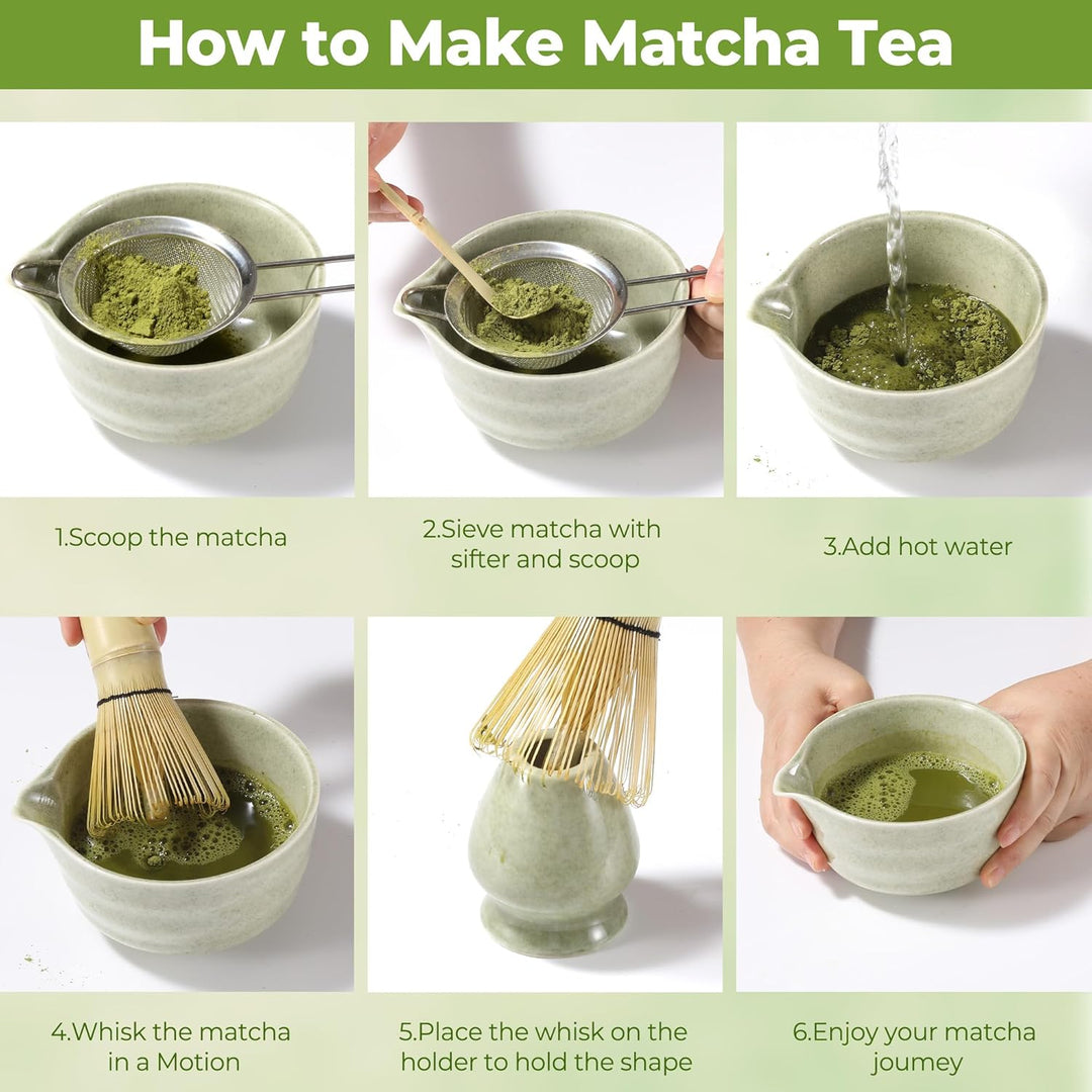 5 Stück Matcha Set, Matcha Besen Set, Matcha Schale mit Auslauf Matcha Löffel, Matcha Besen,Matcha F