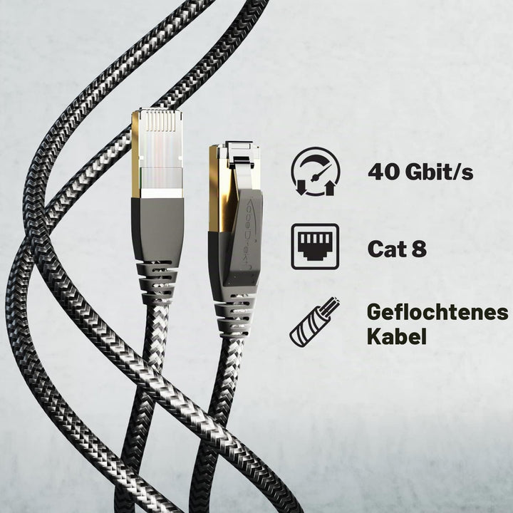KabelDirekt – Cat 8 Netzwerkkabel mit flexiblem &amp; bruchsicherem Flechtdesign – 5m (LAN Kabel/Etherne