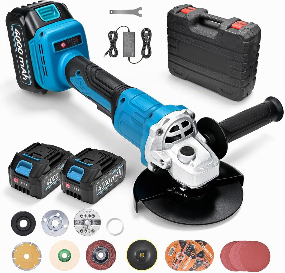 Akku Winkelschleifer, Akku Flex Trennschleifer, 3 Stufige Drehzahlregelun/3500-10000RPM, mit 2× 4.0A