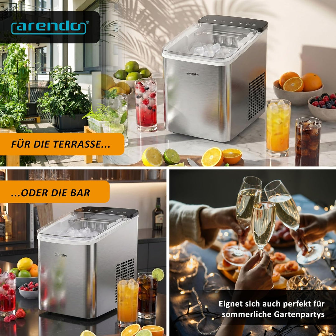 Arendo – Eiswürfelmaschine Edelstahl – Ice Cube Maker – 150 W – 12 kg Eis pro Tag – Automatische Abs