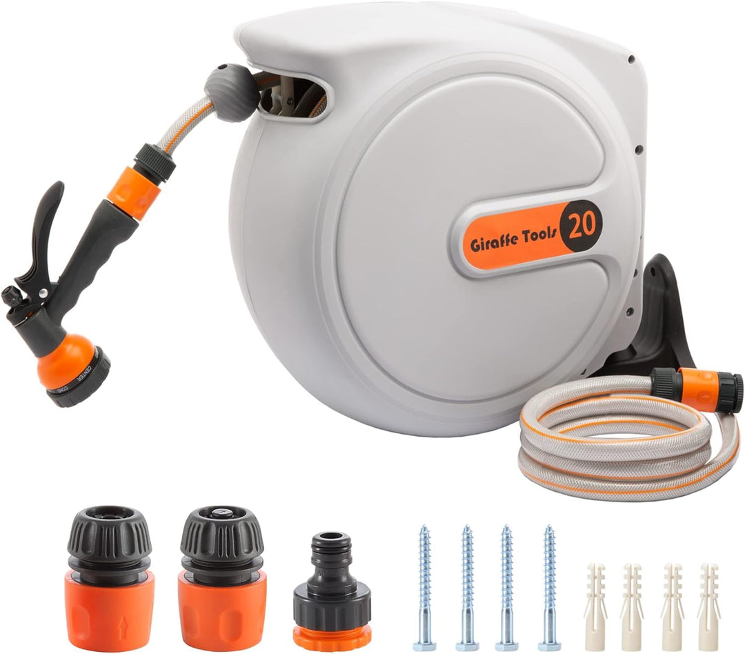 Giraffe Tools Automatische Schlauchtrommel 20m + 2m, Wandmontierbare Schlauch Trommel 180° Schwenkba