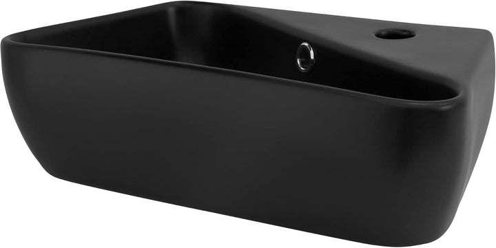 ML-Design Waschbecken Keramik Schwarz 45x27x13 cm Eckig inkl. Ablaufgarnitur, Hahnloch rechts, Wandm