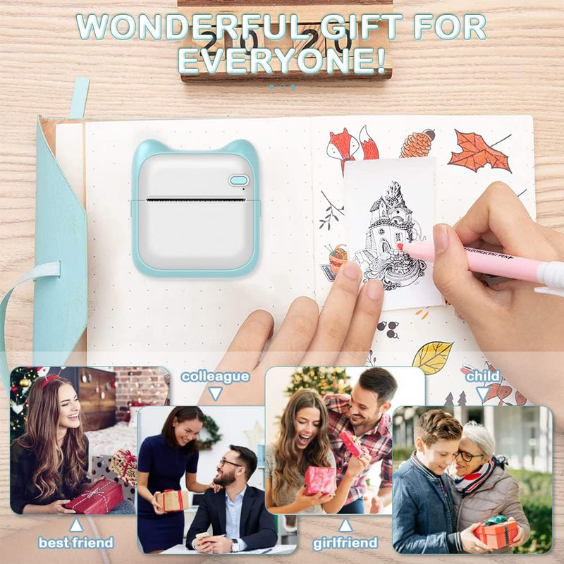 Mini Drucker, Handy Sticker Drucker Fotodrucker für Smartphone für Foto Memo Etikettenlisten, mit 5