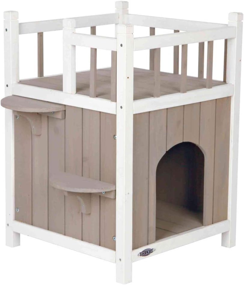 Trixie 44093 natura Cat's Home mit Balkon, 45 × 65 × 45 cm, grau/weiss 17.5 x 17.5 x 25.5 in. Katze,