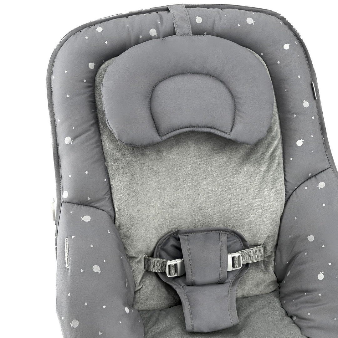 MoMi Babywippe LAPIS für Babys bis 12 kg, Batteriebetrieb, 3-Punkt-Sicherheitsgurt, Bügel und 2 Spie