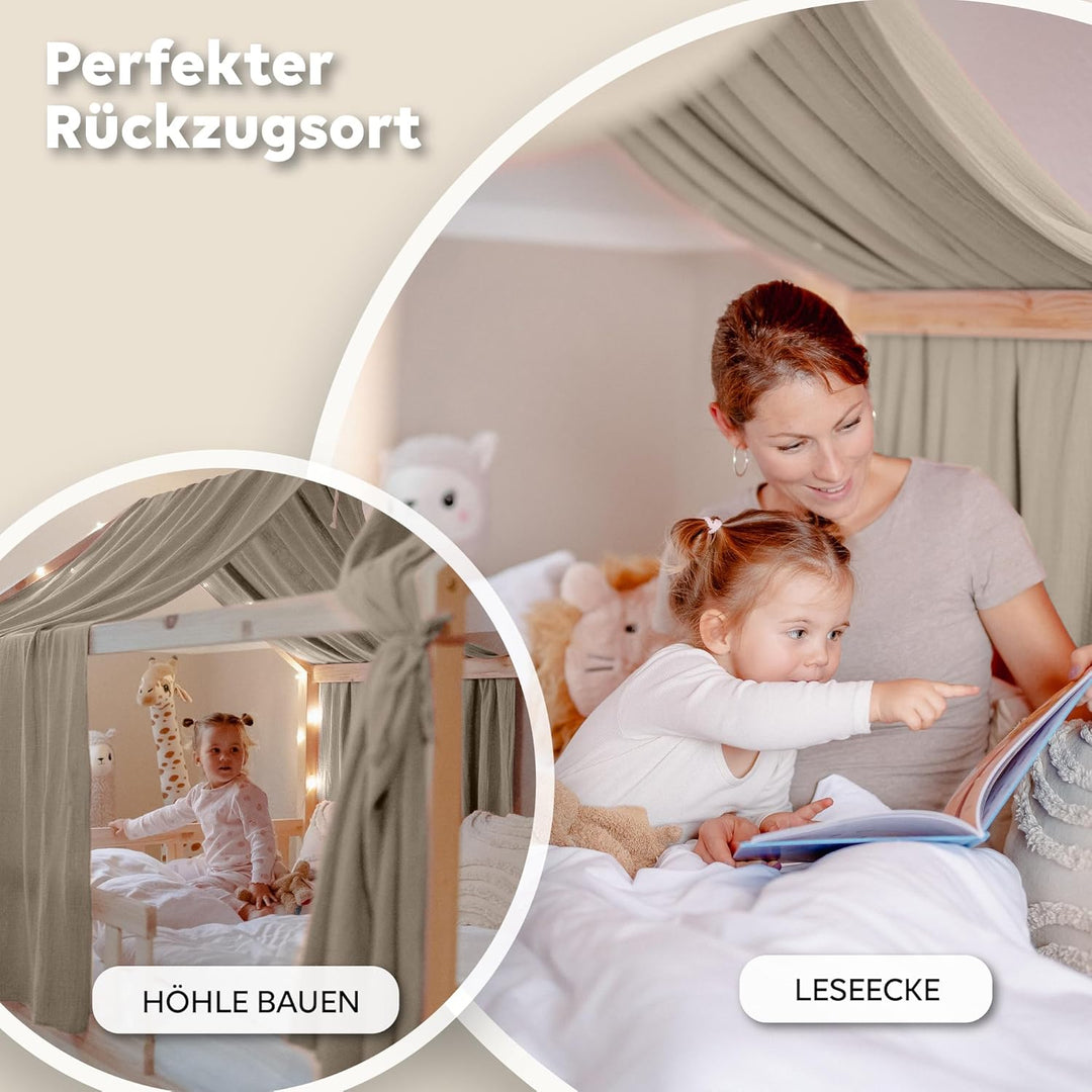 lilimaus Hausbett Himmel - 100% Baumwolle Betthimmel aus Musselin - Hausbett Deko - Geschenk Mädchen