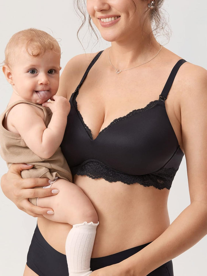MOMANDA Damen Still BH ohne Bügel Schwangerschafts Spitzen BHS Mutterschaft Bralette für das Stillen