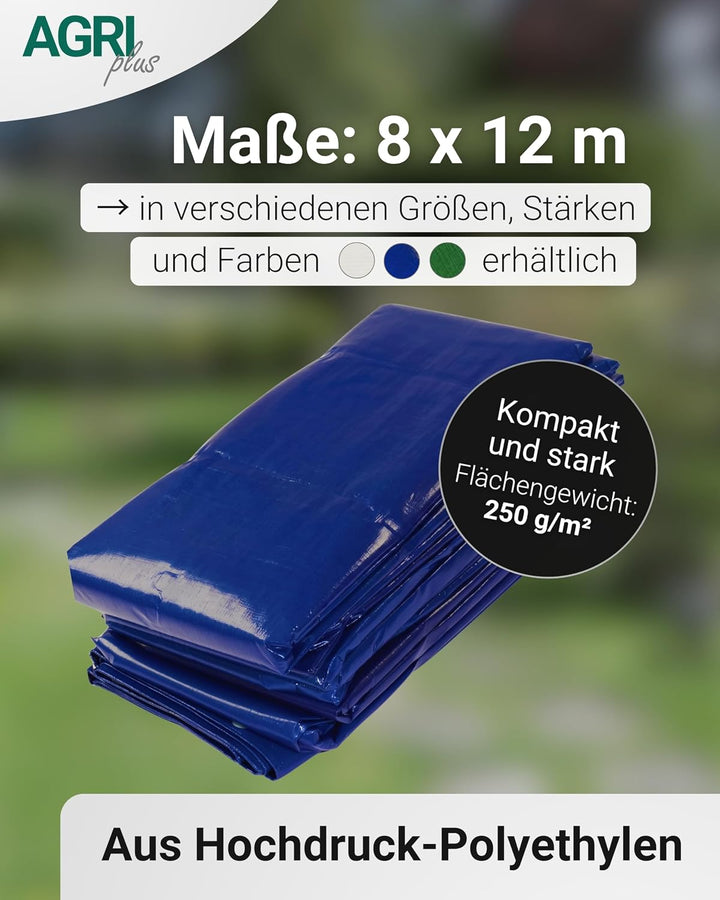 AGRI plus Gewebeplane mit Ösen I 8 x 12 m I Verschiedene Grössen I 250 g/m² Folienstärke I Stabile &amp;