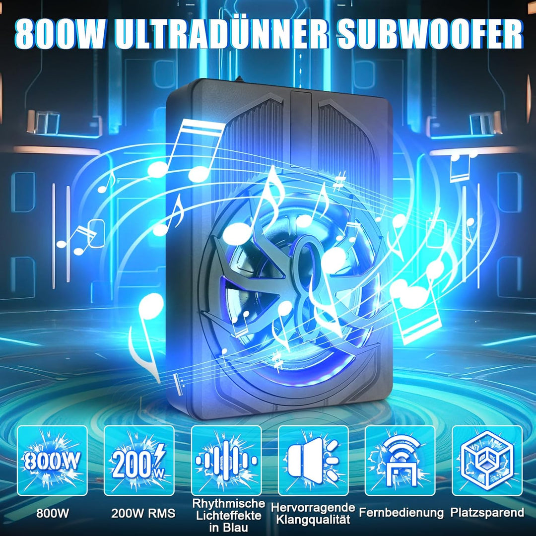 10 Zoll 800W Ultra-Dünner Aktiv-Subwoofer Für Auto/Truck Mit Verstärker, 24dB Starker Bass, Tiefpass