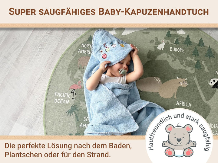 ZOLLNER Baby Kapuzenbadetuch, Kapuzenhandtuch, 100x100 cm, Baumwolle, blau Hellblau, Hellblau