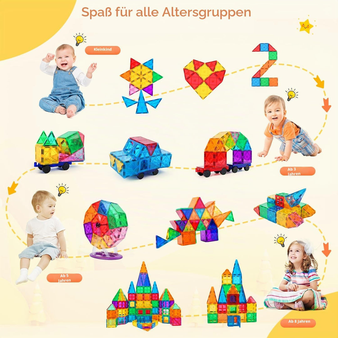 Katiago Magnetische Bausteine, 100PCS Magnetbausteine Set mit 2 Autos STEM Montessori Magnet Spielze