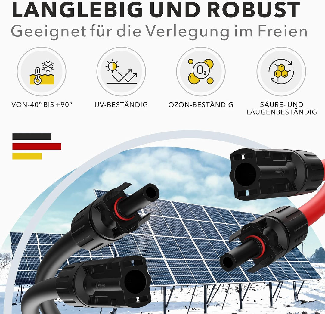 RedStar24 Solarkabel Verlängerung 4mm² - 20m - TÜV-zertifiziert - UV-beständig, Photovoltaik Kabel,