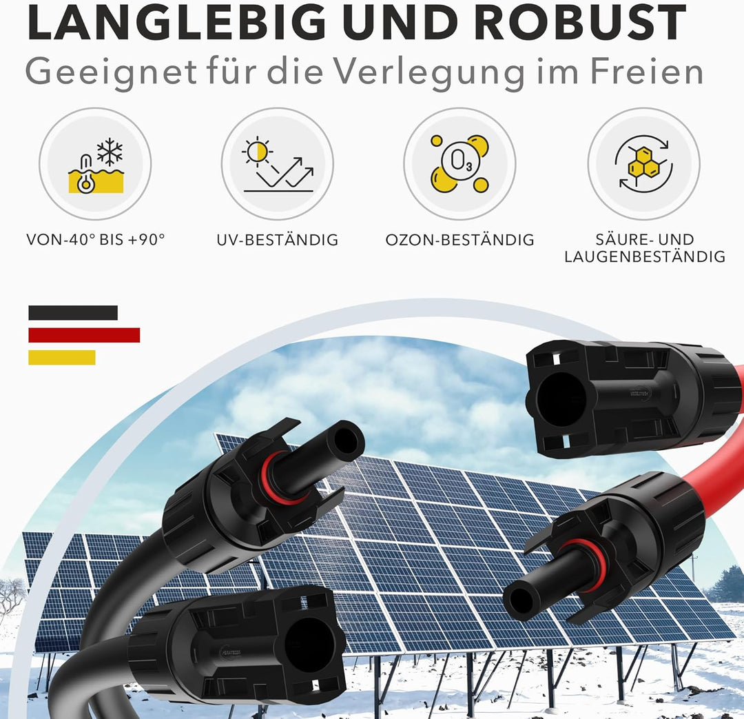 RedStar24 Solarkabel Verlängerung 4mm² - 10m - UV-beständig, Photovoltaik Kabel, PV Kabel, Solar Ver