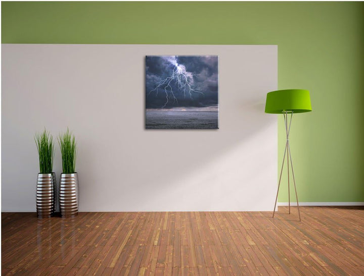 Gewitter über Meer, Format: 70x70 auf Leinwand, XXL riesige Bilder fertig gerahmt mit Keilrahmen, Ku
