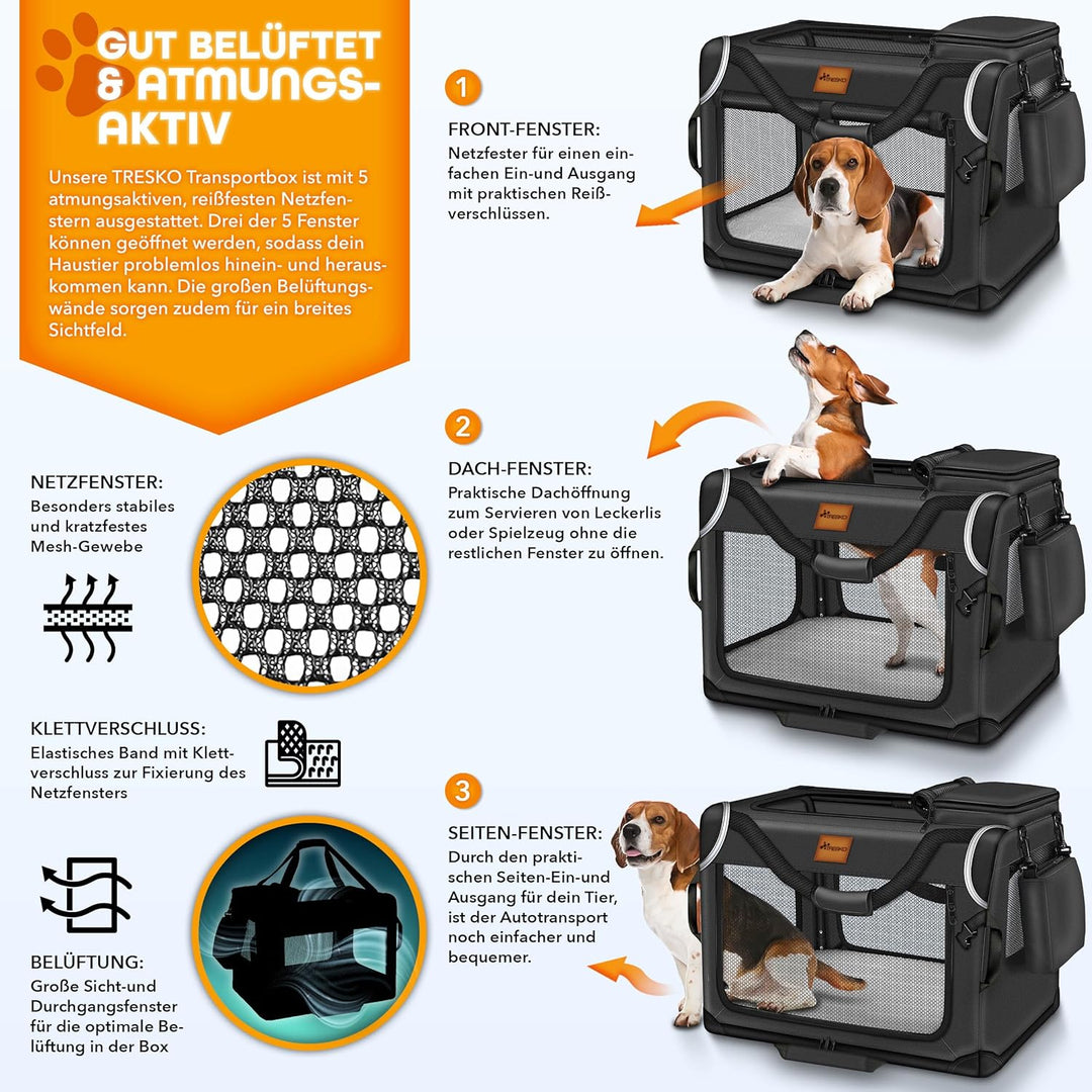 TRESKO® Hundebox faltbar inkl. Leckmatte, Spatel &amp; Reflektoren XXXL 102x69x69cm | Transportbox für H