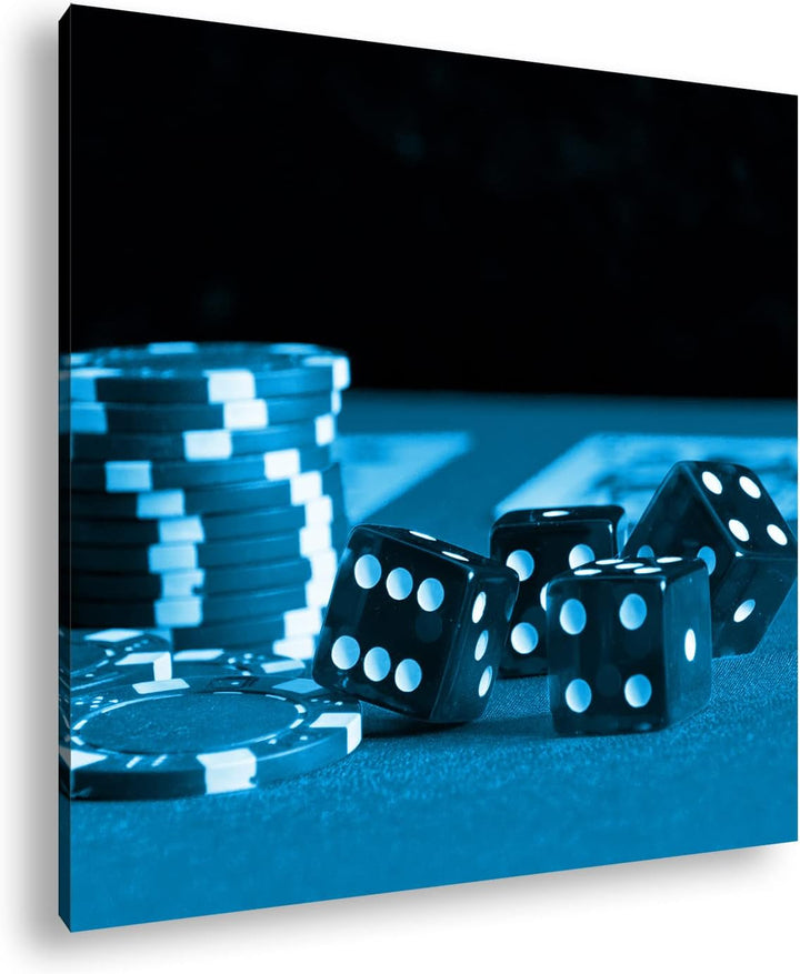 deyoli Glücksspiel Würfel und Poker Chips Format: 40x40 Effekt: Monocrome Blau als Leinwandbild, Mot