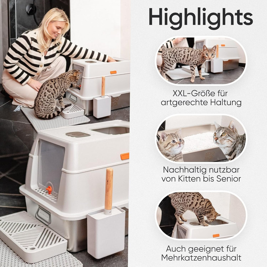 Katzenklo Edelstahl mit Deckel auslaufsicher | 3-in-1 Katzentoilette geschlossen offen | inkl Geruch