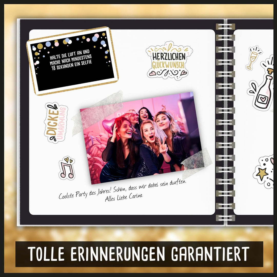 Fotospiel Set 18 Geburtstag by snaPmee - Fotoaufgaben, Hardcover-Gästebuch (21x21cm), Stift, Sticker