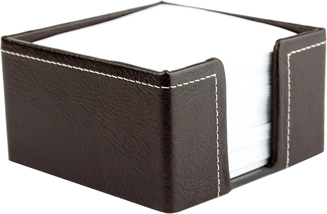 DELMON VARONE - Zettelkasten Premium Leder Anilin braun, Zettelbox inkl. 500 Blatt Papier, Notizklot