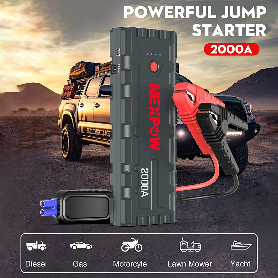 NEXPOW Starthilfe Powerbank, 2000A Spitzenstrom Auto Starthilfe, 12V Tragbarer Batterie Booster mit