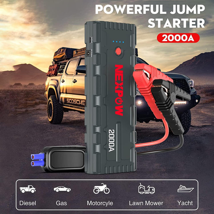 NEXPOW Starthilfe Powerbank, 2000A Spitzenstrom Auto Starthilfe, 12V Tragbarer Batterie Booster mit