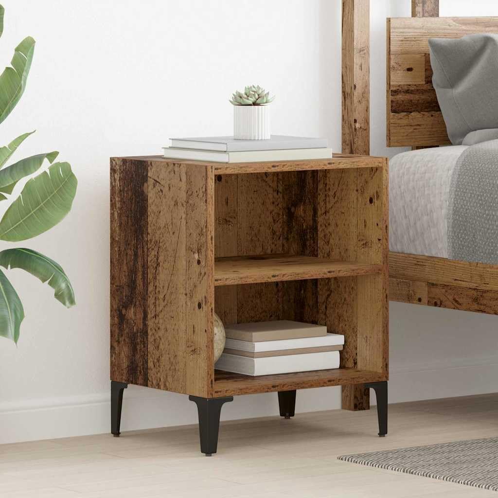 vidaXL Nachttisch Alte Holz 40X30X50 cm Engineering Holz mit Metallbeinen Rustikaler Nachttisch für