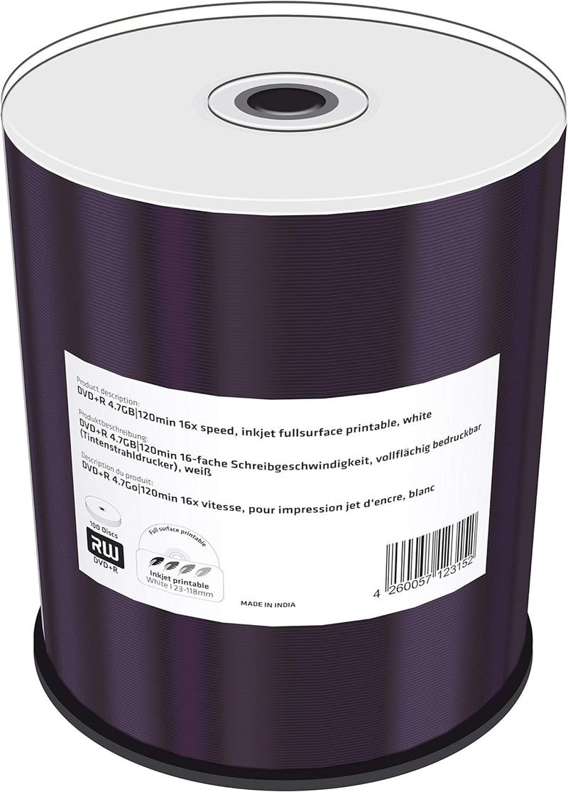 DVD+R 4.7GB|120min 16x Speed, Inkjet fullsurface Printable, Cake 100, Cake 100