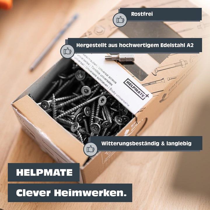 HELPMATE – Universalschrauben mit Senkkopf 3,5x30 mm – Edelstahl A2 rostfrei – 400 Stück Holzschraub