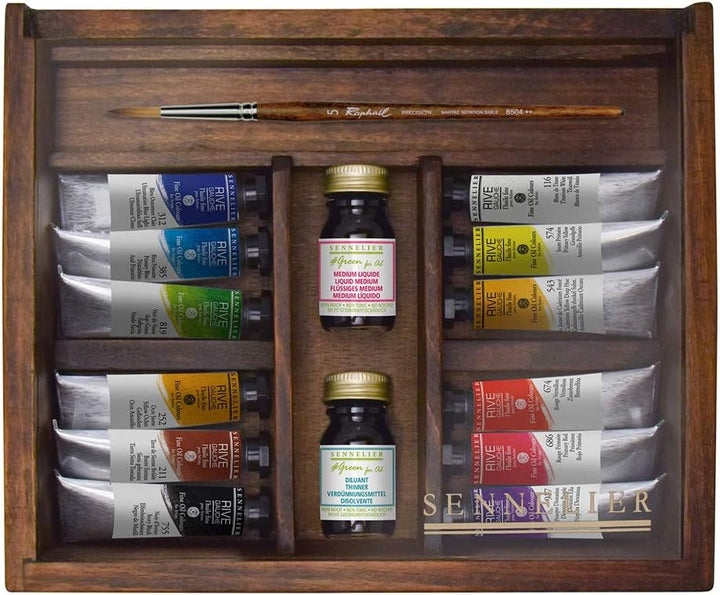 Rive Gauche Oil Wooden Box Set by Sennelier, Includes 12-10ml Tubes and Accessories (10-130330-00)