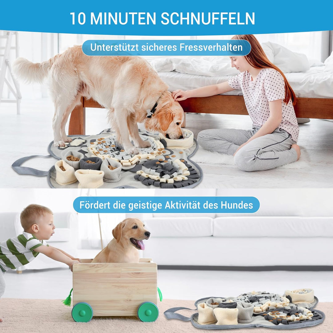 Schnüffelteppich für Hunde, Schnüffelmatte mit 2 Knochen Spielzeug, Waschbar Futtermatte für Hunde A