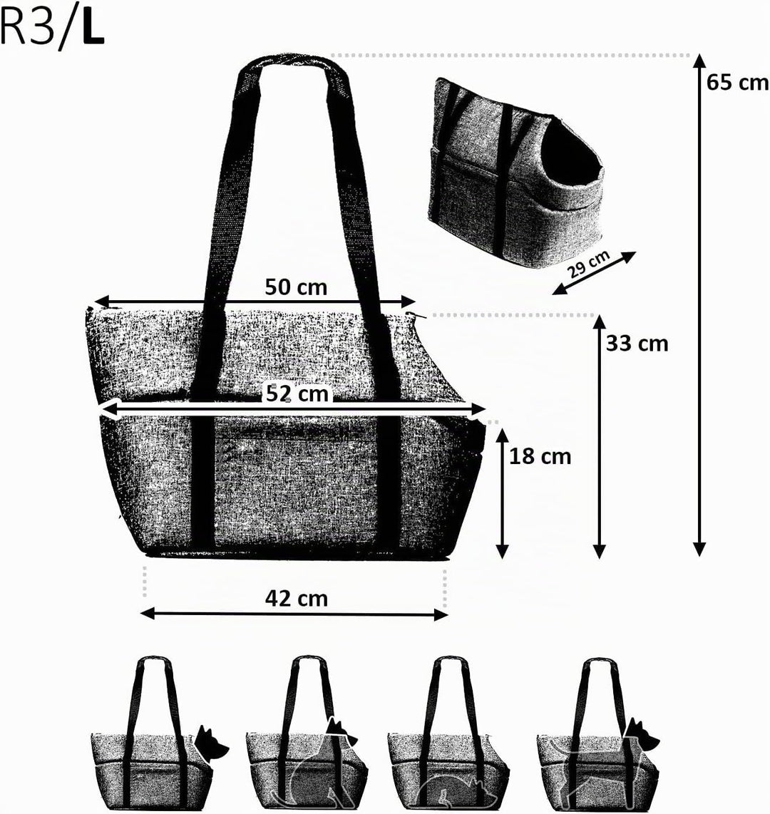 BOUTIQUE ZOO Hundetasche - Schwarz Schwarz/Minky, L bis 12 kg - Tragetasche für kleinen und mittlere