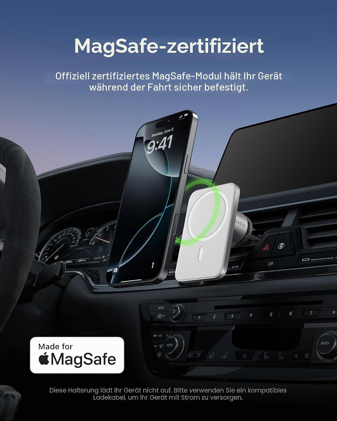 Belkin PRO Kfz-Halterung mit MagSafe für iPhone 13 Serie (magnetische Autokupplung für alle iPhone 1
