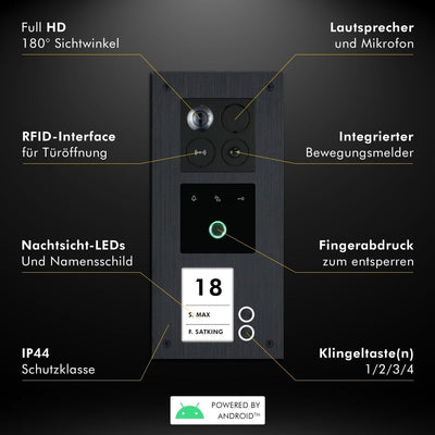 BALTER ERA Schwarz IP Unterputz Video-Türsprechanlage mit Fingerprint Set 2 Familienhaus (1x Türstat