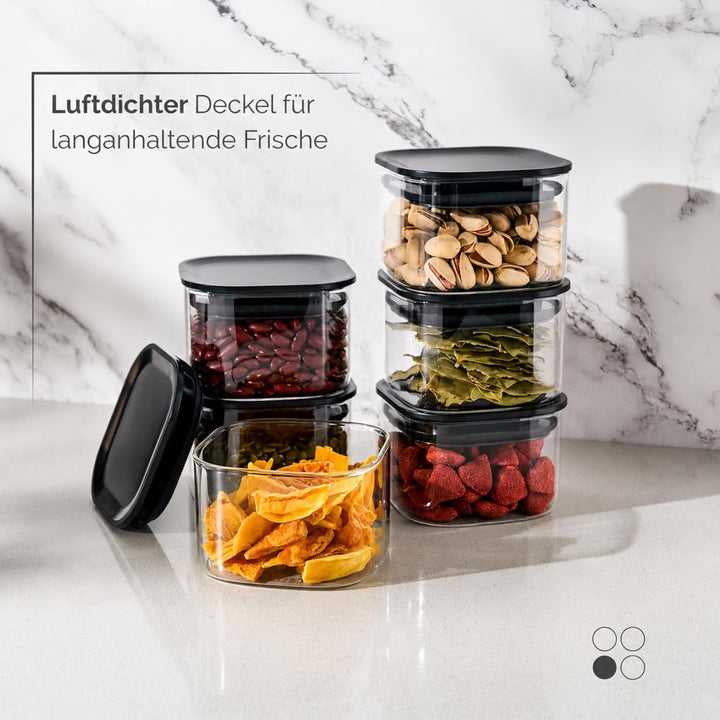 Vorratsgläser eckig mit Deckel 500ml [6er Set] – Vorratsdosen Glas luftdicht & mottensicher – Aufbew
