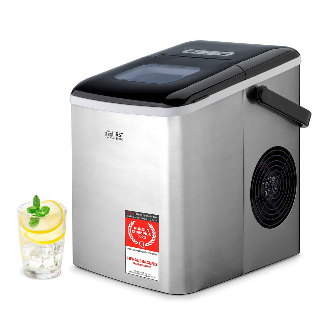 TZS First Austria Eiswürfelmaschine - Edelstahl Ice Cube Maker - 9 Würfel in 7-9 Minuten| Würfel S/L