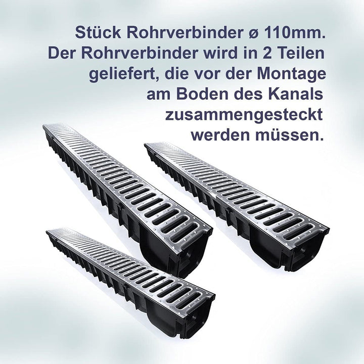 Entwässerungsrinne STAHL A15 Garage-Set 12 Meter Kit Midi-Kanal Rinne DAKOTA GUNNEX (12m), 12m