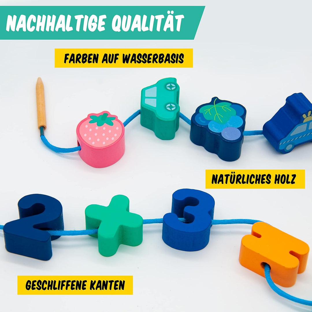 Faerly® Fädelspiel 60 Teile + Box - Montessori Spielzeug ab 2 3 4 5 6 Jahre für Kinder Pädagogisches