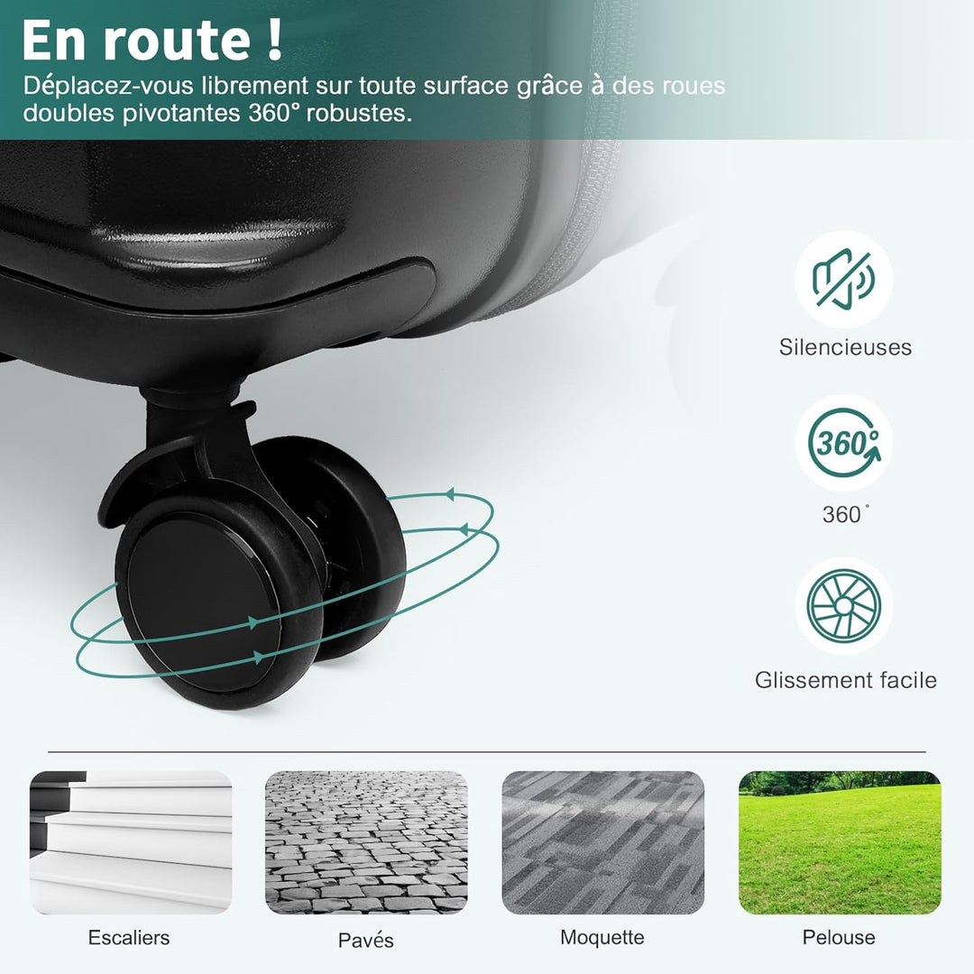 British Traveller Reisekoffer Set Handgepäck Koffer Hartschalenkoffer ABS+PC mit 8 Spinnerräder Roll