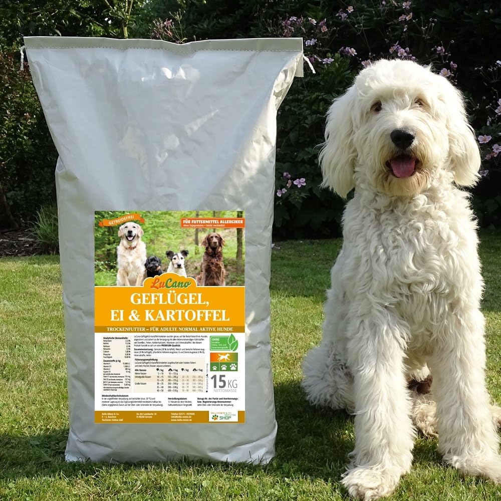 LuCano 15 kg Geflügel-Ei-Kartoffel | getreidefreies Hunde Trockenfutter | Hundefutter ohne Getreide