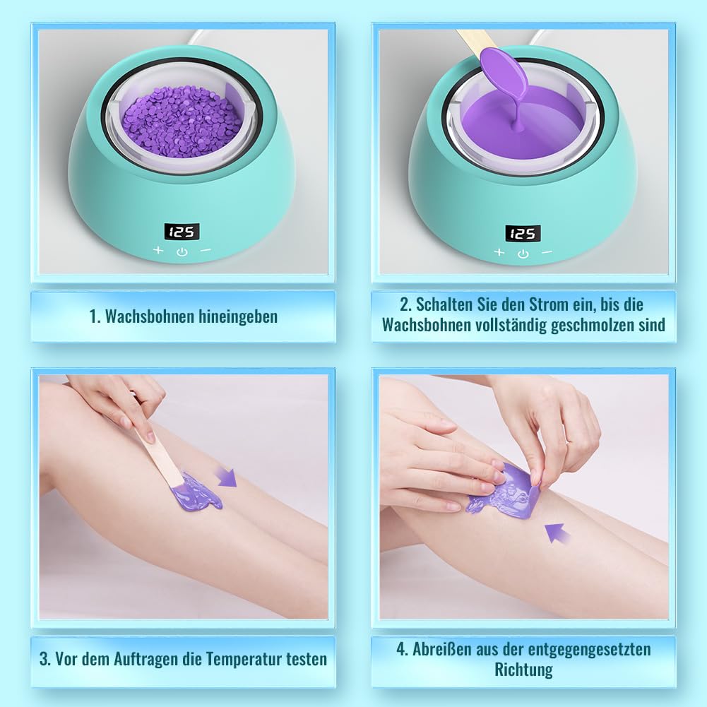 CITHOT Wachswärmer Haarentfernung Kit LCD Touchscreen Waxing Set 4 Wachsbohnen 20 Holzspateln Wachse