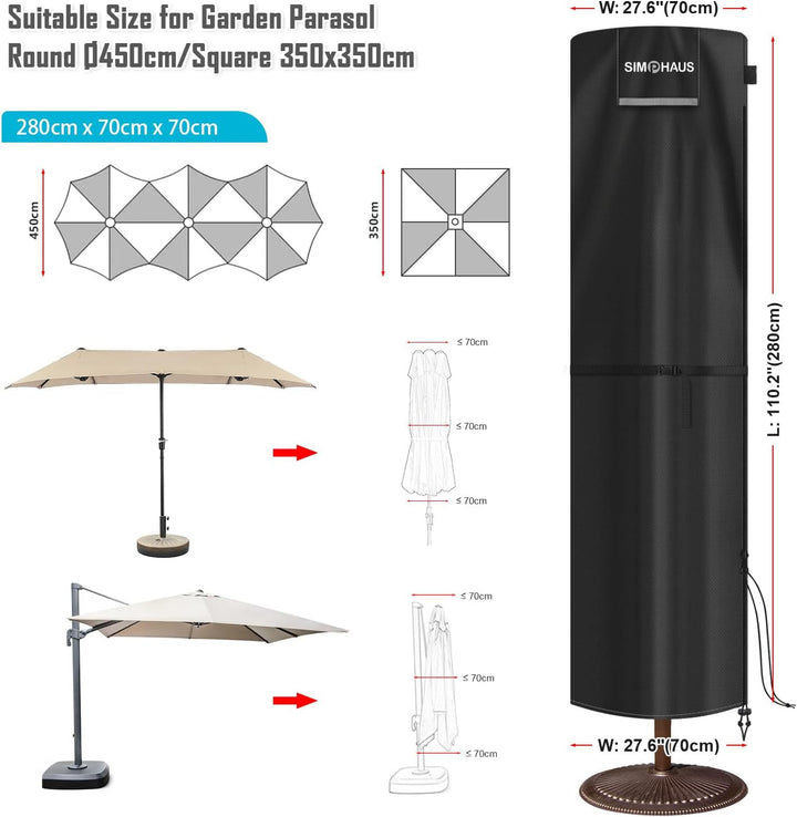 SIMPHAUS Schutzhülle Sonnenschirm 4m Sonnenschirmhülle für Ampelschirm Abdeckung für Sonnenschirm bi