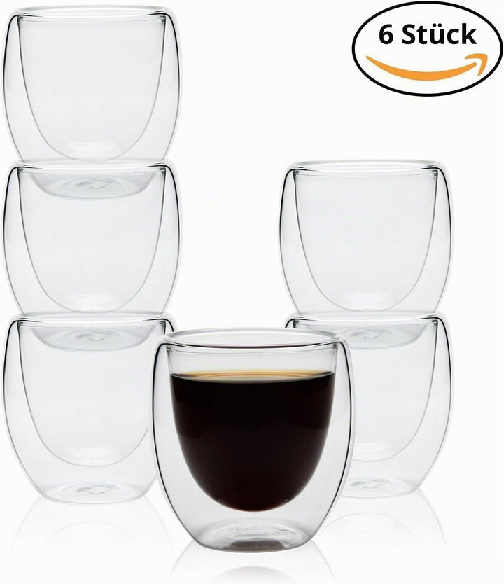 Doppelwandiges Thermoglas Espresso, Espressotassen Glas, 6er-Set Doppelwandige Thermo-Gläser, 80 Ml