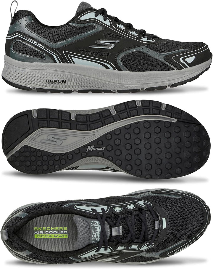 Skechers Herren Go Run Consistent Sneaker 39.5 EU Black Leather Synthetic Gray Trim, 39.5 EU Black L