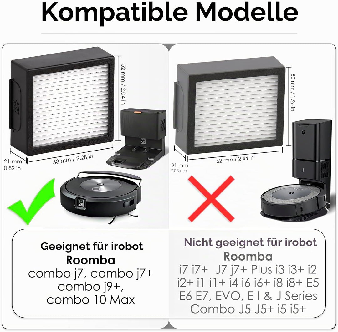 (12 Stück) Ersatz-HEPA-Filter kompatibel mit iRobot Roomba Combo J7+ plus/Combo j5+/ Combo j9+ Robot